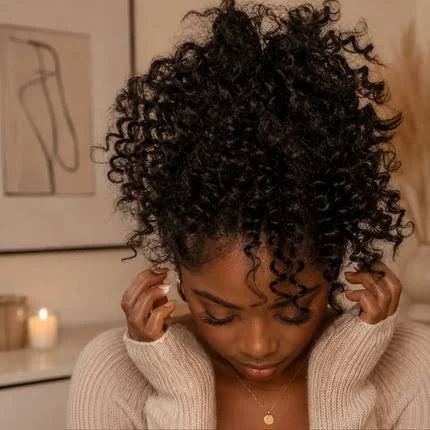 4C hair showing tight coils and natural shrinkage in a textured afro hairstyle