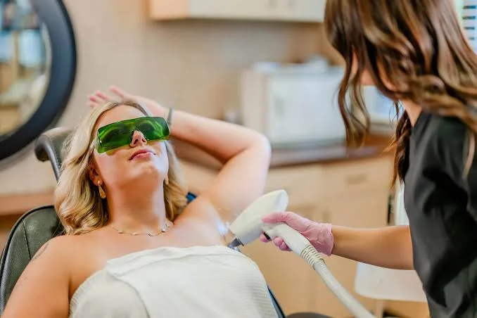 laser hair removal preparation with protective eyewear and a clinical treatment device