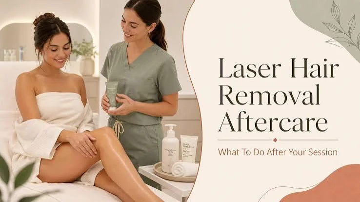 laser hair removal aftercare with sunscreen and gentle skin care products