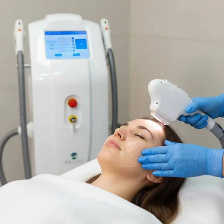  laser hair removal treatment with a professional handheld laser device in a modern clinic