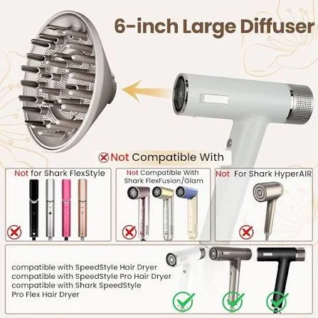 Shark hair dryer SpeedStyle Pro Flex showing diffuser and styling attachments for different hair textures